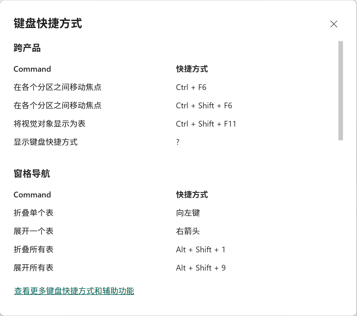 显示 Power BI 键盘快捷键
